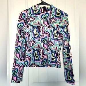 Heart print mock neck long sleeve shirt